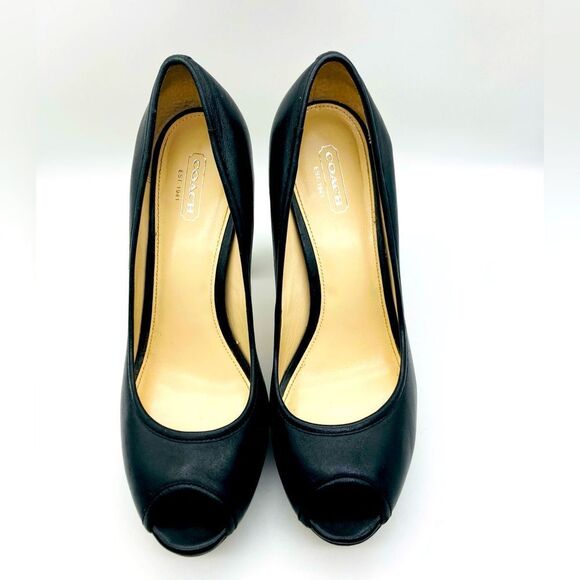 Coach Breana Black Leather Monogram Platform High Heels 9,5B - Picture 2 of 12